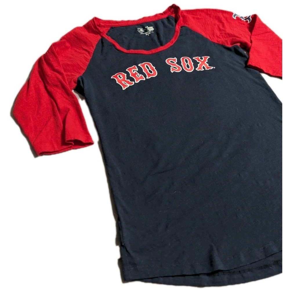 Boston Red Sox Womens Medium Raglan 3/4 Sleeve Shirt Navy Red Campus Lifestyle - Picture 3 of 7